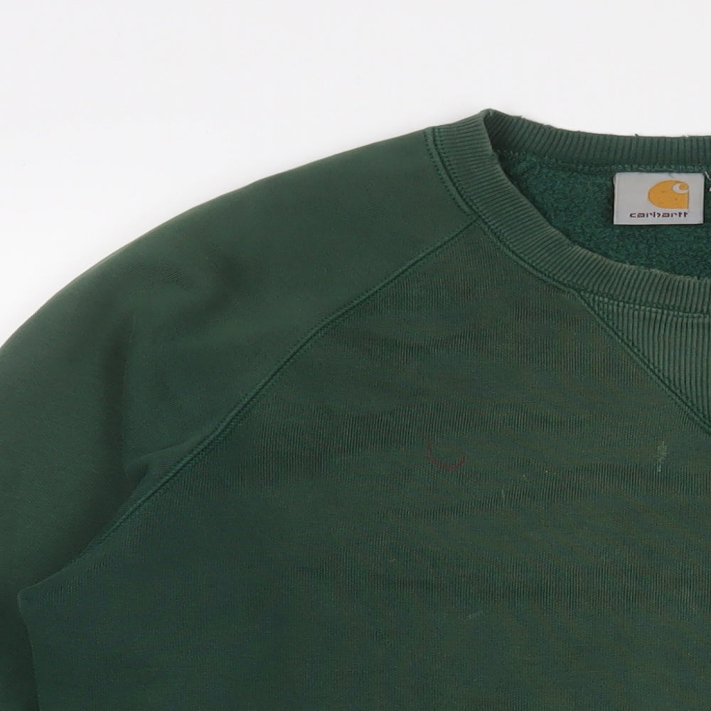 Carhartt Mens Green Cotton Pullover Sweatshirt Size M - Logo, Embroidered