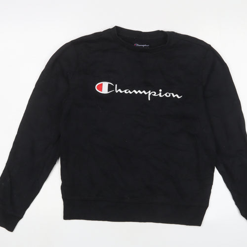 Champion Womens Black Cotton Pullover Sweatshirt Size L Pullover - Logo, Embroidered