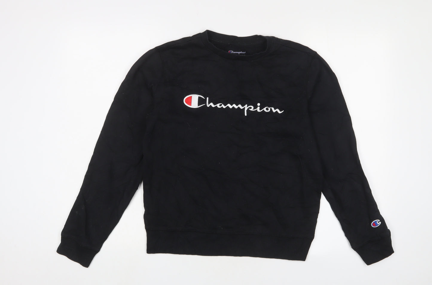 Champion Womens Black Cotton Pullover Sweatshirt Size L Pullover - Logo, Embroidered