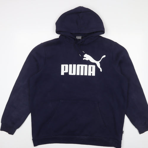 PUMA Mens Blue Cotton Pullover Hoodie Size XL - Logo, Embroidered