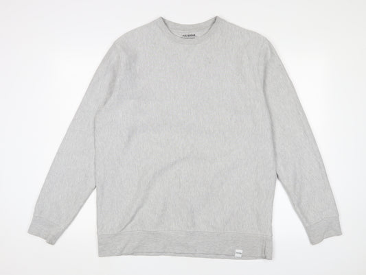 Pull&Bear Mens Grey Cotton Pullover Sweatshirt Size L - Logo, Embroidered