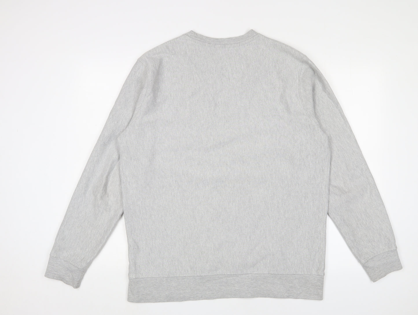 Pull&Bear Mens Grey Cotton Pullover Sweatshirt Size L - Logo, Embroidered