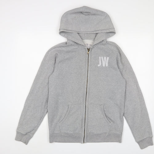 Jack Wills Mens Grey Cotton Full Zip Hoodie Size M - Logo