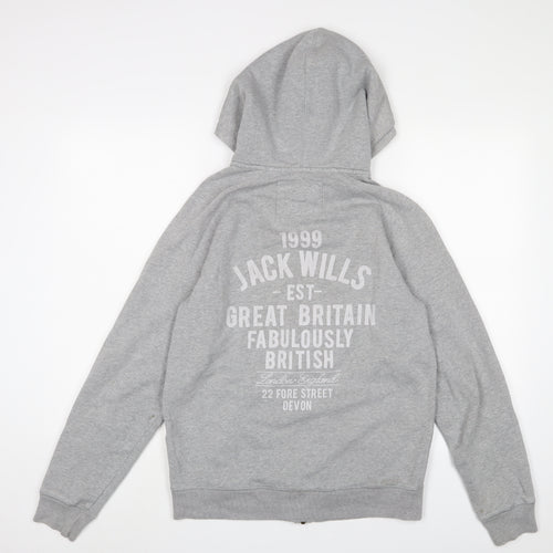 Jack Wills Mens Grey Cotton Full Zip Hoodie Size M - Logo