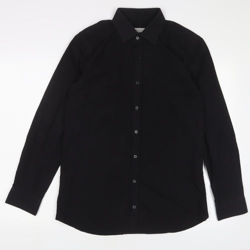 LC Waikiki Mens Black Cotton Button-Up Size M Collared Button