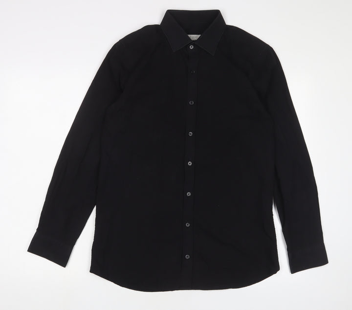 LC Waikiki Mens Black Cotton Button-Up Size M Collared Button