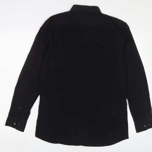 LC Waikiki Mens Black Cotton Button-Up Size M Collared Button
