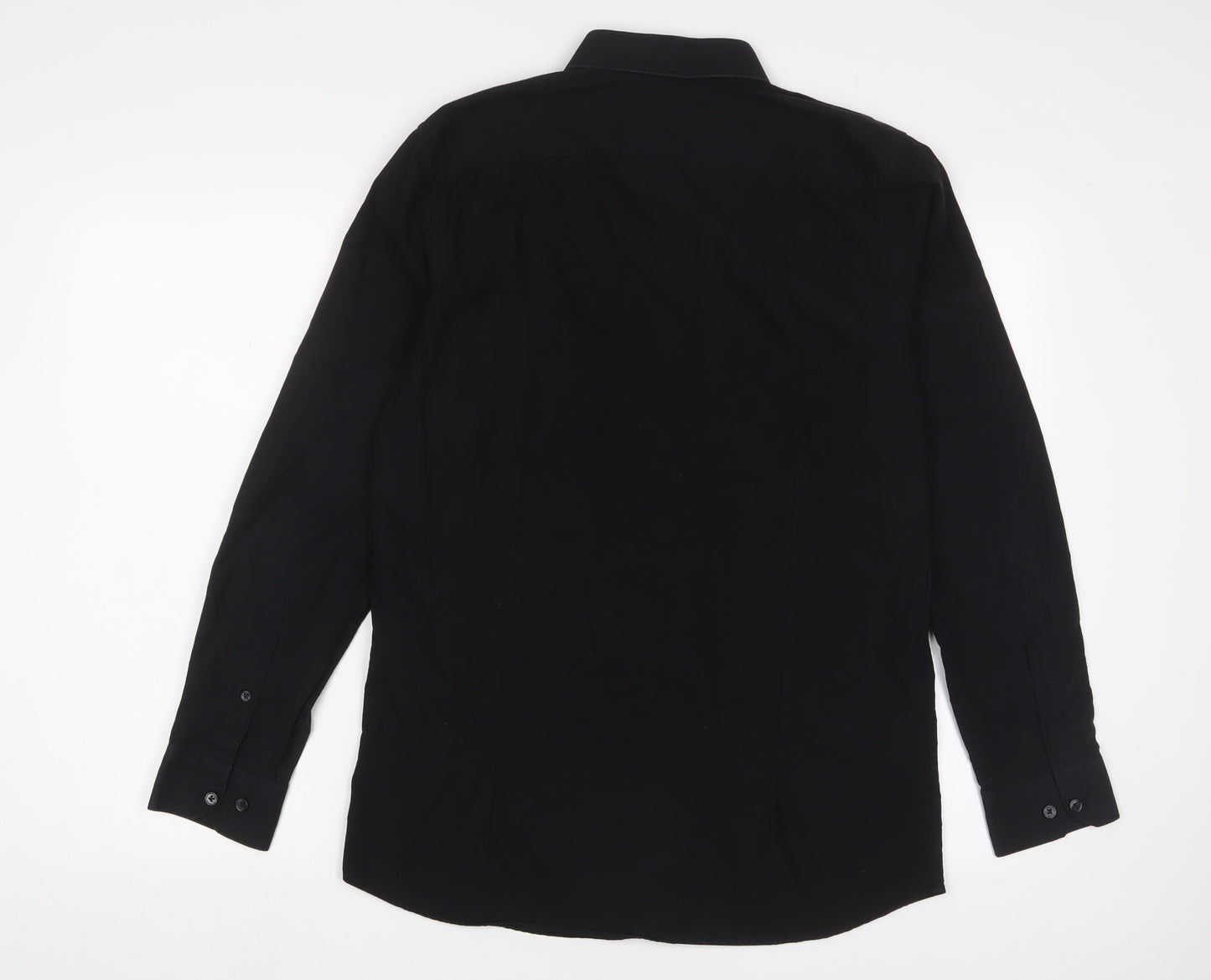 LC Waikiki Mens Black Cotton Button-Up Size M Collared Button