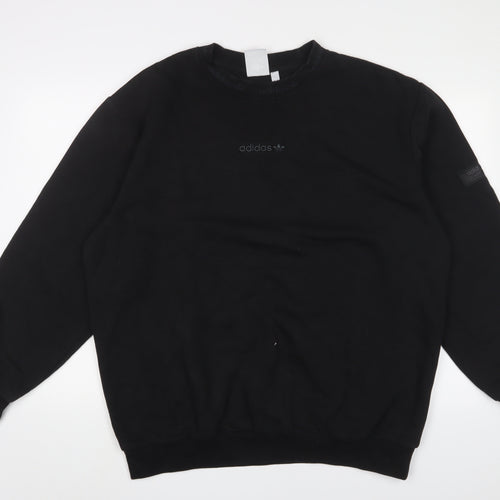 adidas Mens Black Cotton Pullover Sweatshirt Size L - Logo, Embroidered