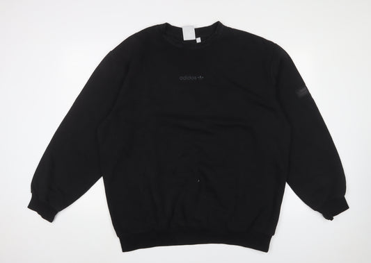 adidas Mens Black Cotton Pullover Sweatshirt Size L - Logo, Embroidered