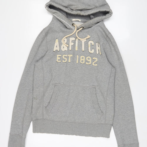 Abercrombie & Fitch Womens Grey Cotton Pullover Hoodie Size M Pullover - Logo, Embroidered