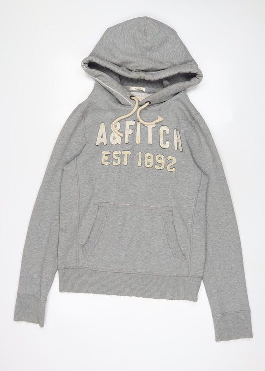 Abercrombie & Fitch Womens Grey Cotton Pullover Hoodie Size M Pullover - Logo, Embroidered