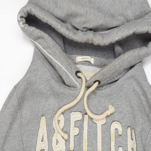 Abercrombie & Fitch Womens Grey Cotton Pullover Hoodie Size M Pullover - Logo, Embroidered