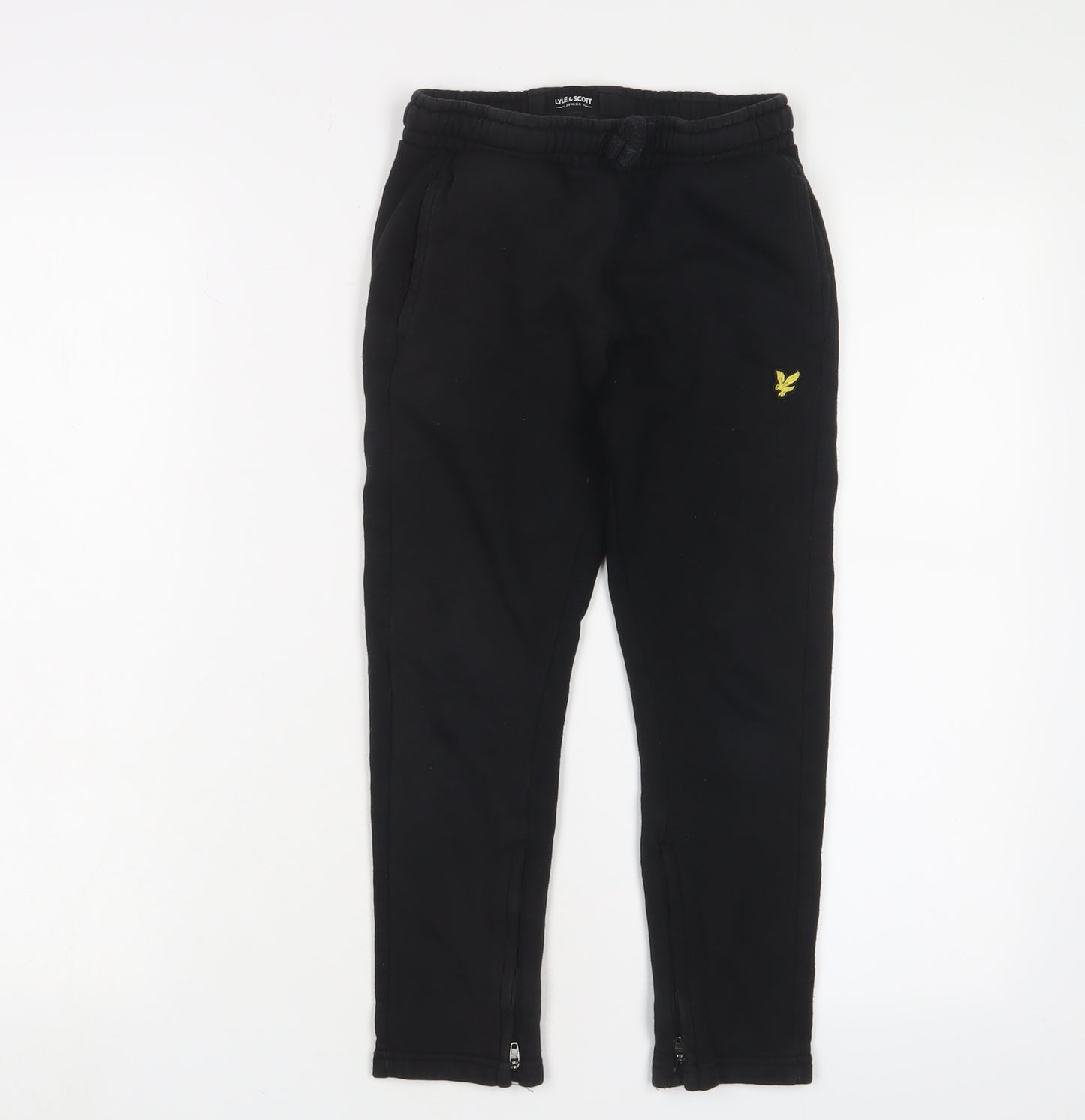 Lyle & Scott Boys Black Cotton Jogger Trousers Size 7-8 Years L20 in Regular Drawstring - Logo, Embroidered