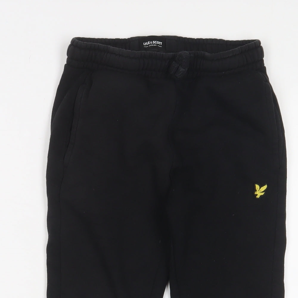 Lyle & Scott Boys Black Cotton Jogger Trousers Size 7-8 Years L20 in Regular Drawstring - Logo, Embroidered