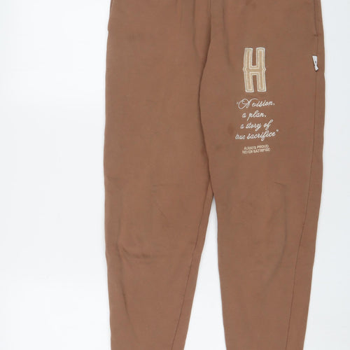 Hoodrich Womens Brown Cotton Jogger Trousers Size S L28 in Regular Drawstring - Logo, Embroidered