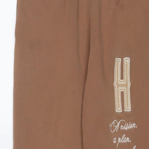 Hoodrich Womens Brown Cotton Jogger Trousers Size S L28 in Regular Drawstring - Logo, Embroidered