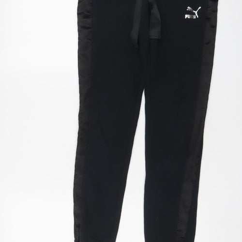 PUMA Womens Black Cotton Jogger Trousers Size 8 L29 in Regular Drawstring - Logo, Embroidered