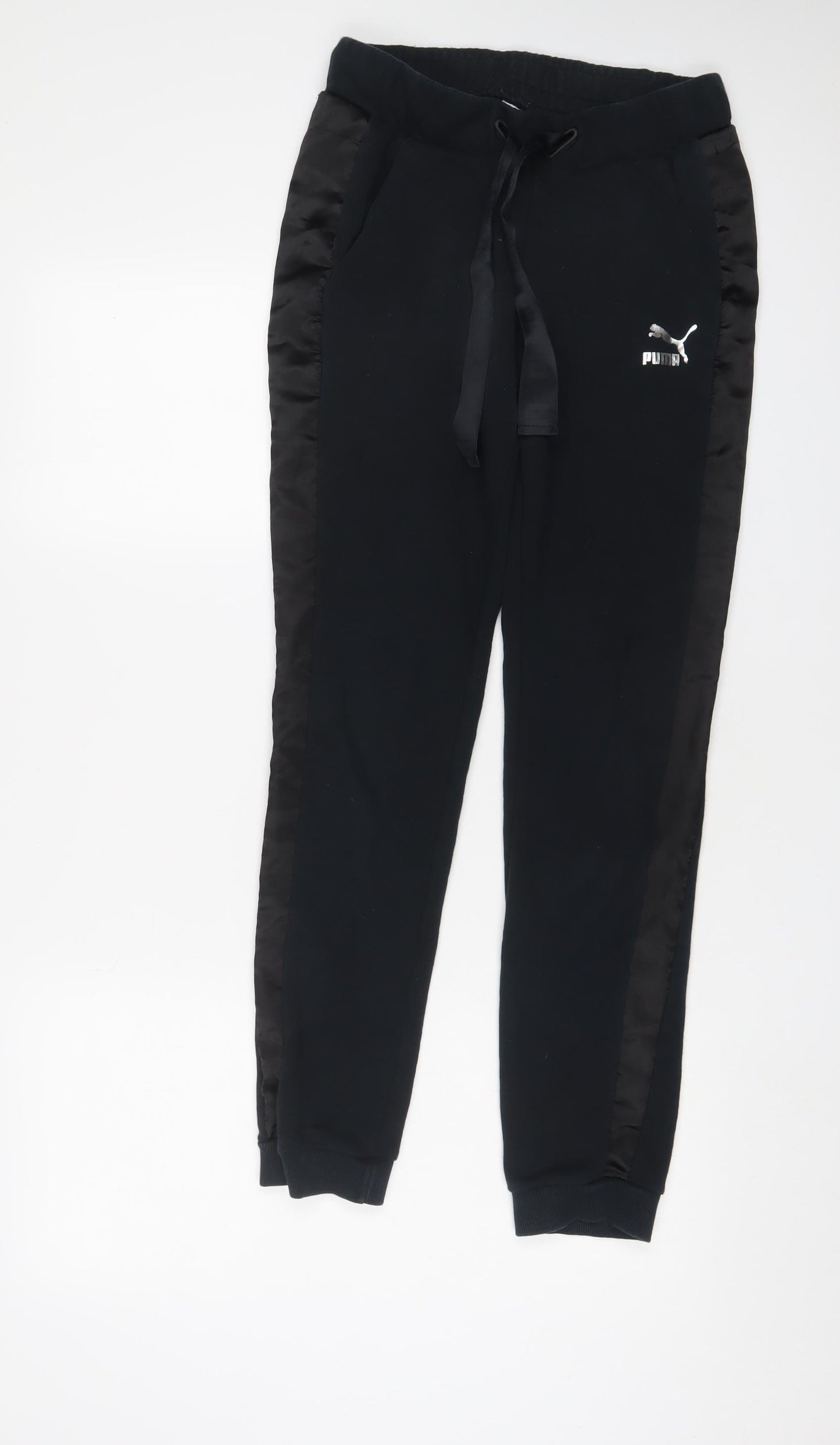 PUMA Womens Black Cotton Jogger Trousers Size 8 L29 in Regular Drawstring - Logo, Embroidered
