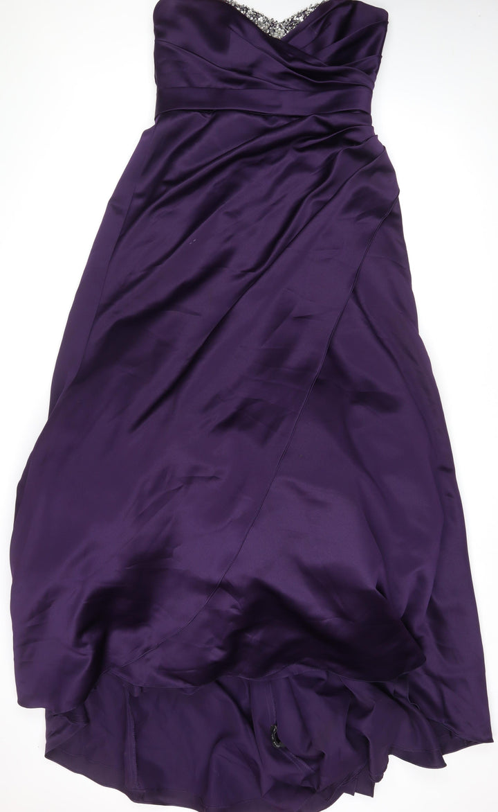 Alfred Angelo Womens Purple Polyester A-Line Size 14 Off the Shoulder Zip - Beaded