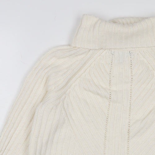 Laura Ashley Womens White Roll Neck Acrylic Pullover Jumper Size 10