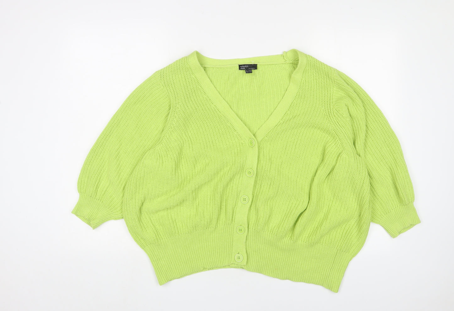 Nobody's Child Womens Green V-Neck Cotton Cardigan Jumper Size 10 - 10/12