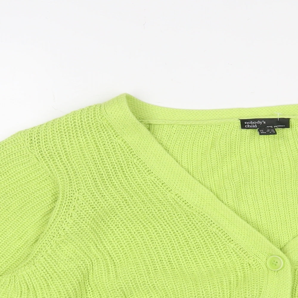 Nobody's Child Womens Green V-Neck Cotton Cardigan Jumper Size 10 - 10/12