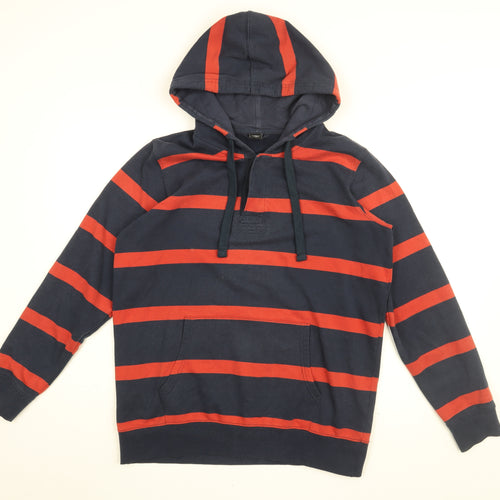 Cotton Traders Mens Blue Striped Cotton Pullover Hoodie Size M