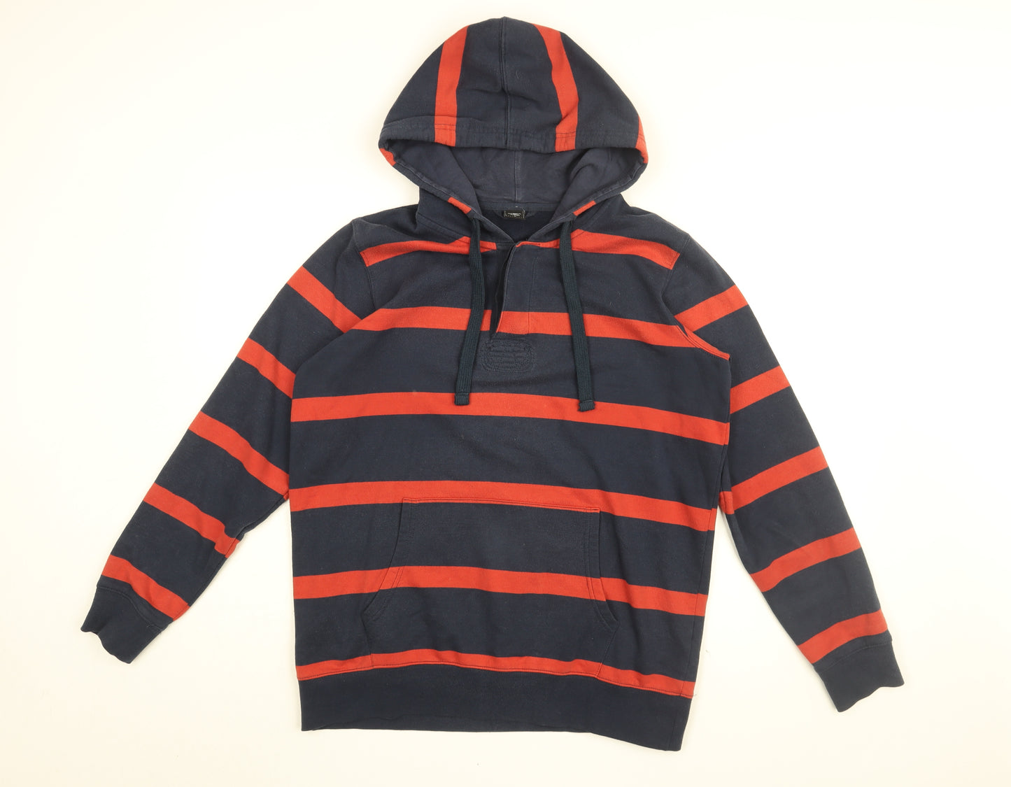 Cotton Traders Mens Blue Striped Cotton Pullover Hoodie Size M