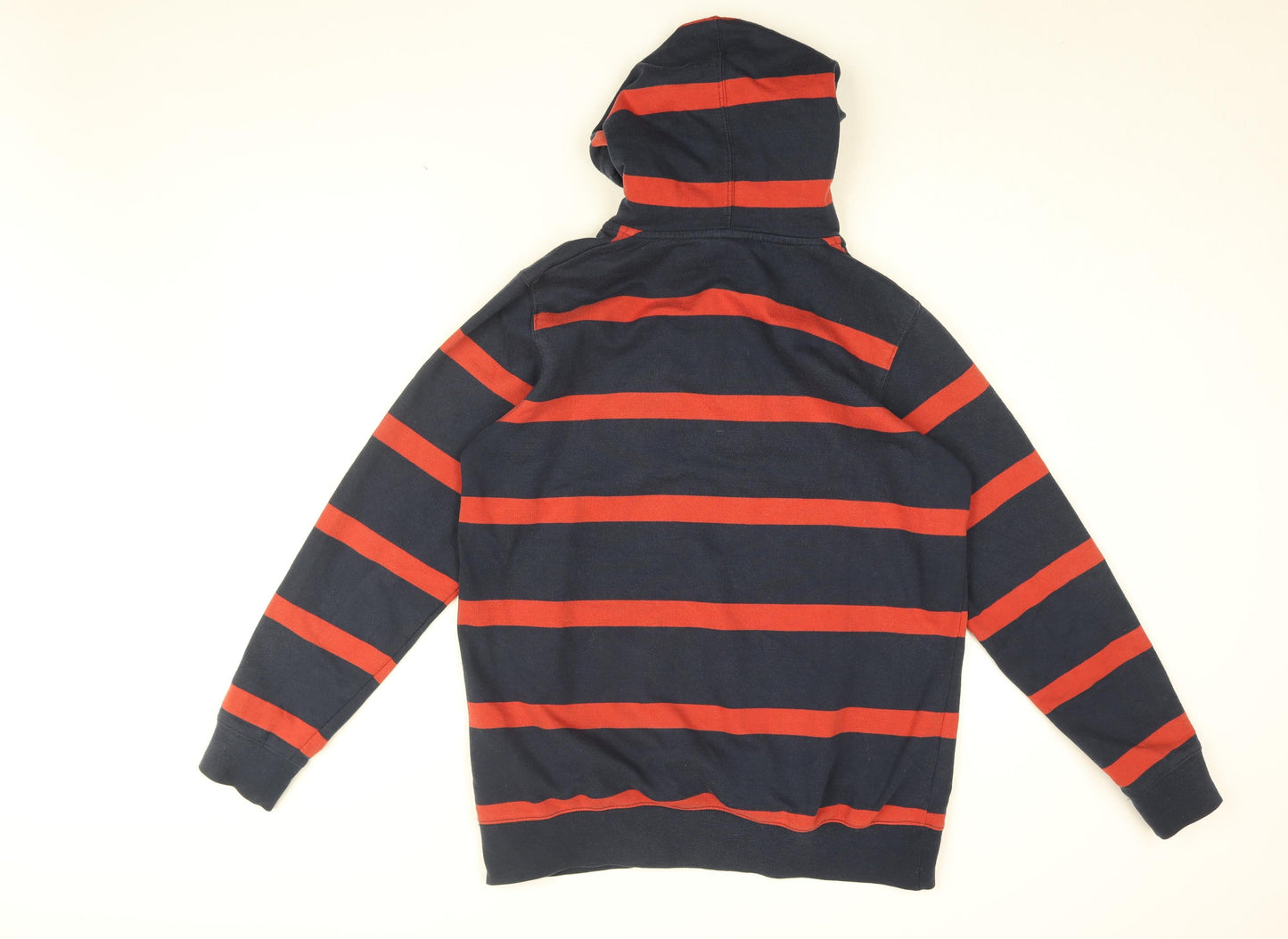 Cotton Traders Mens Blue Striped Cotton Pullover Hoodie Size M