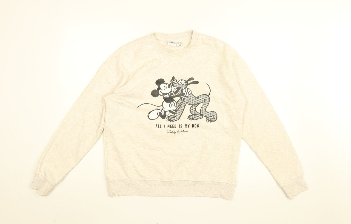 Disney Womens Beige Cotton Pullover Sweatshirt Size 2XS Pullover - Mickey Mouse and Pluto