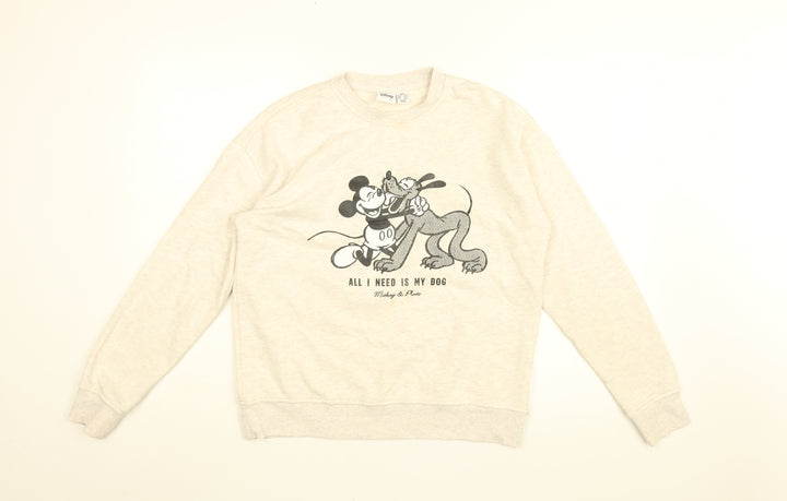 Disney Womens Beige Cotton Pullover Sweatshirt Size 2XS Pullover - Mickey Mouse and Pluto