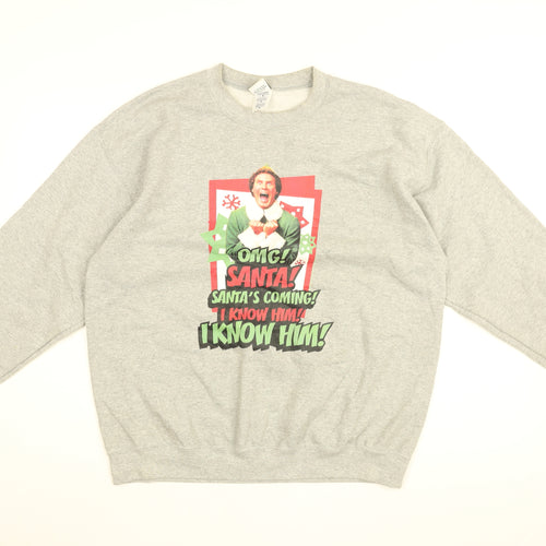 ELF Womens Grey Cotton Pullover Sweatshirt Size L Pullover - Elf, Santa's Coming!