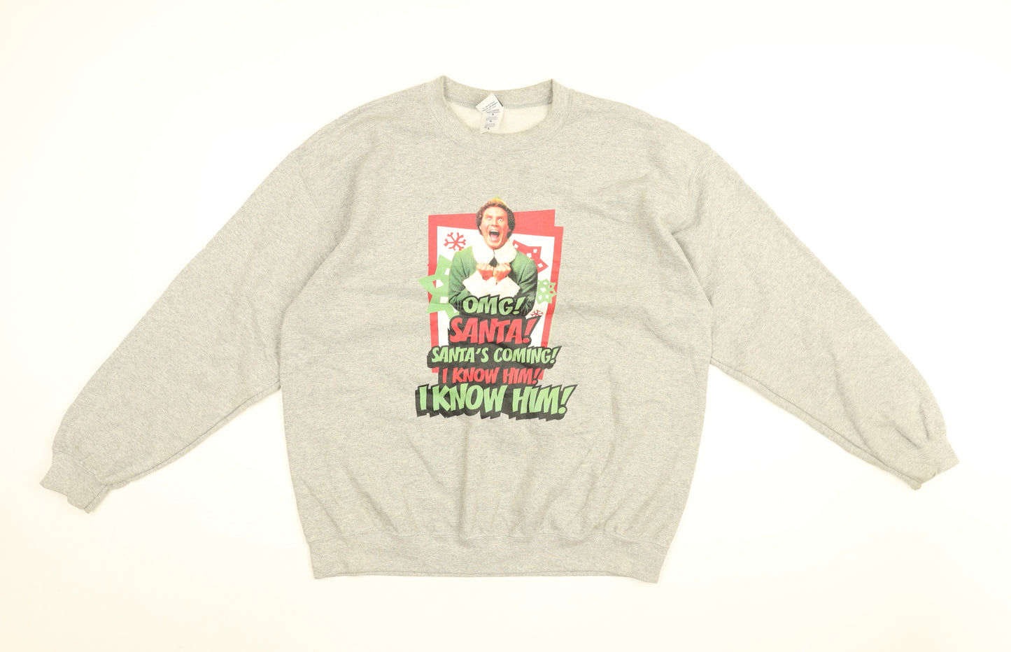 ELF Womens Grey Cotton Pullover Sweatshirt Size L Pullover - Elf, Santa's Coming!