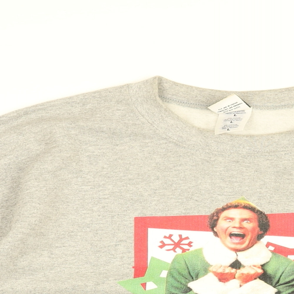 ELF Womens Grey Cotton Pullover Sweatshirt Size L Pullover - Elf, Santa's Coming!