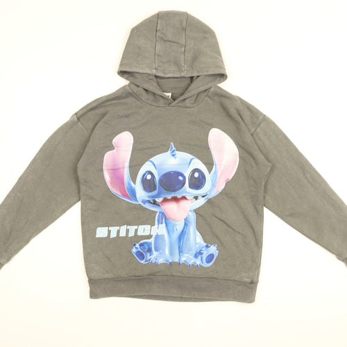 Disney Girls Grey Cotton Pullover Hoodie Size 11-12 Years Pullover - Stitch
