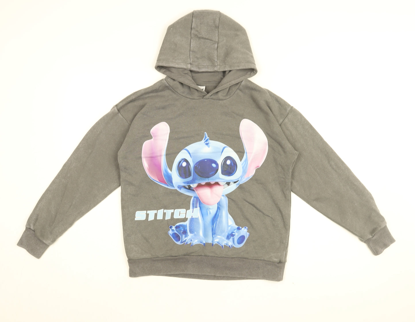 Disney Girls Grey Cotton Pullover Hoodie Size 11-12 Years Pullover - Stitch