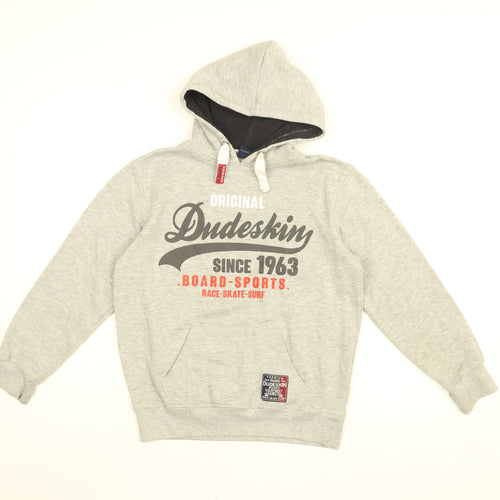 Dudeskin Boys Grey Cotton Pullover Hoodie Size 11-12 Years Pullover - Original Dudeskin