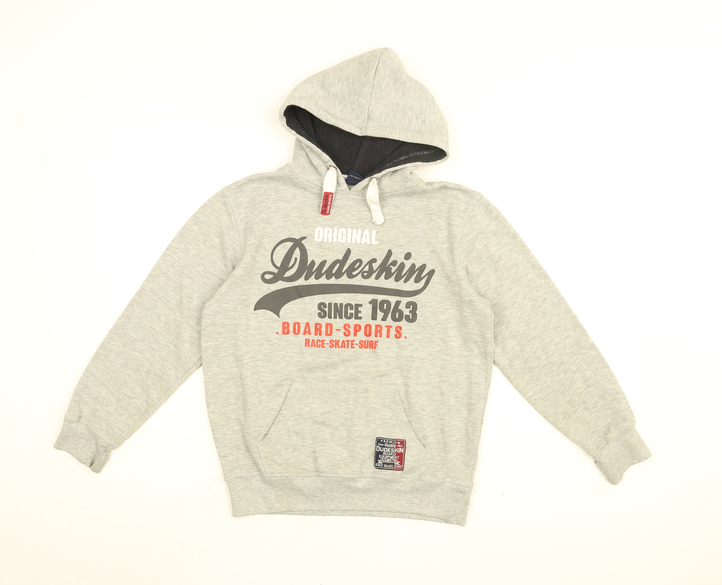 Dudeskin Boys Grey Cotton Pullover Hoodie Size 11-12 Years Pullover - Original Dudeskin