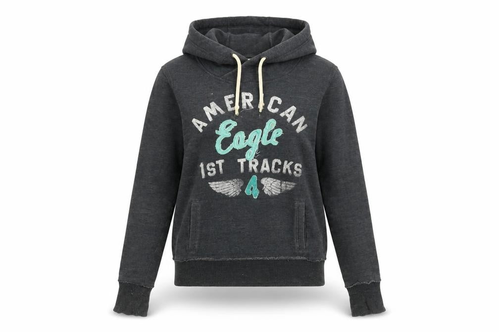 Front view of American Eagle women’s blue cotton pullover hoodie, size S, pullover - american eagle