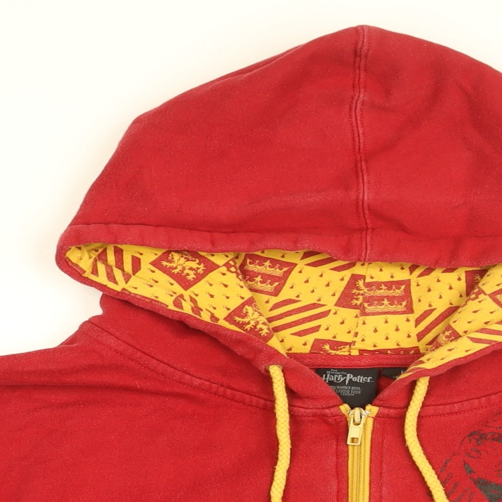 Harry Potter Mens Red Cotton Full Zip Hoodie Size L - Gryffindor