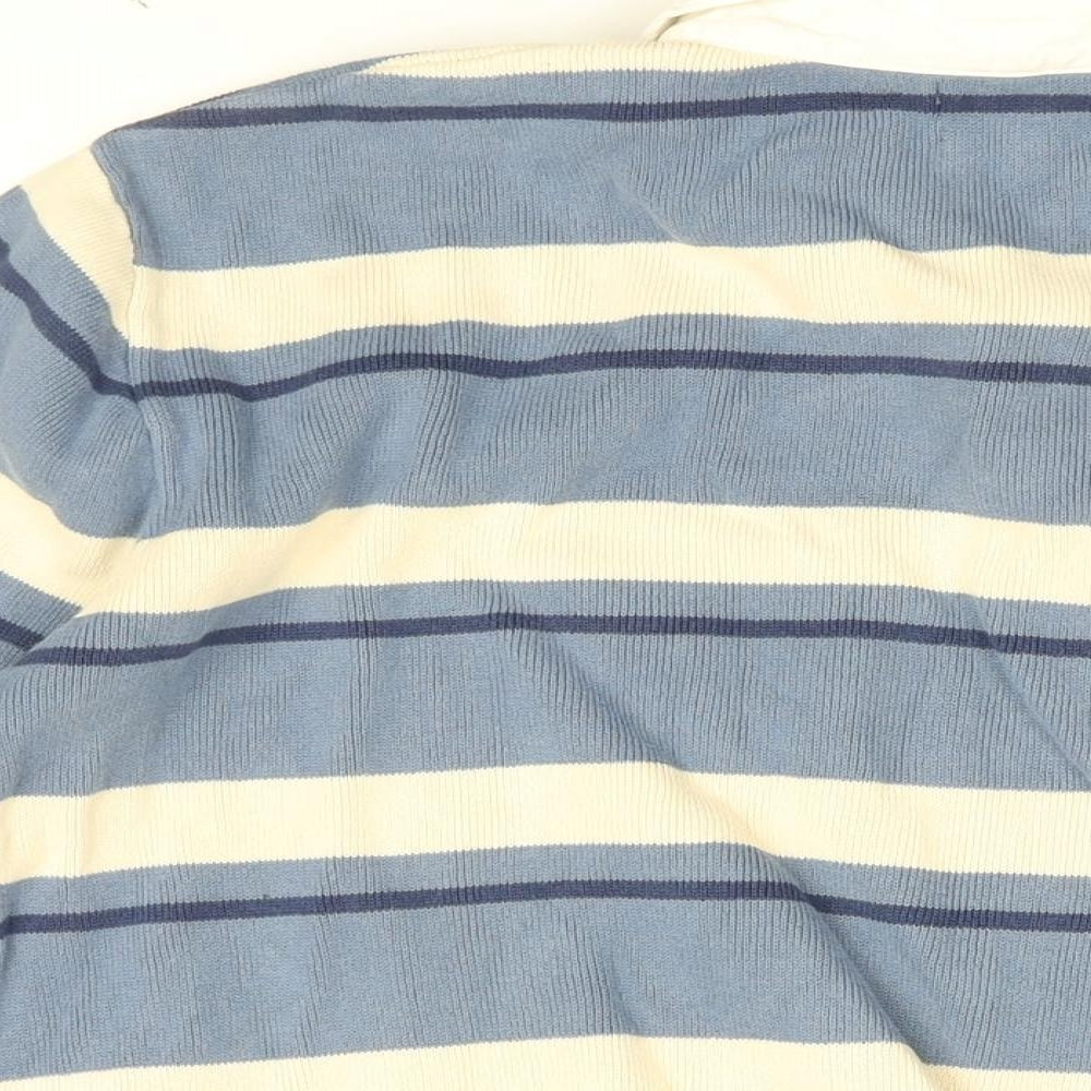 Marks and Spencer Mens Blue Striped Cotton Polo Size 2XL Collared Button