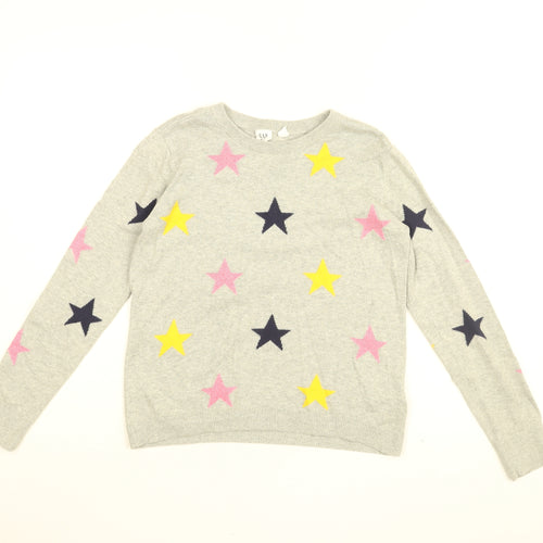 Gap Girls Grey Round Neck Geometric Cotton Pullover Jumper Size 12 Years Pullover - Star print