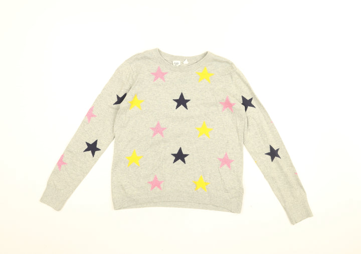 Gap Girls Grey Round Neck Geometric Cotton Pullover Jumper Size 12 Years Pullover - Star print