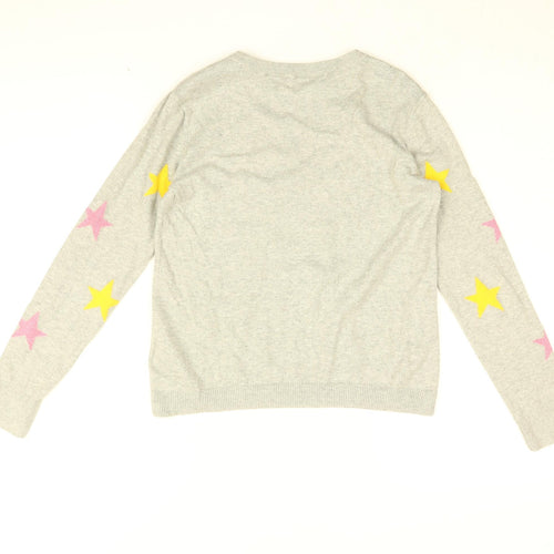 Gap Girls Grey Round Neck Geometric Cotton Pullover Jumper Size 12 Years Pullover - Star print