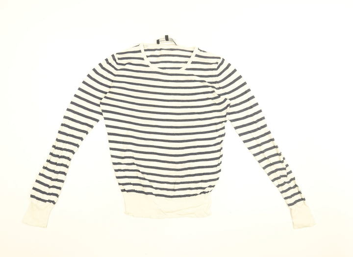French Connection Womens White Striped Cotton Basic T-Shirt Size S Round Neck