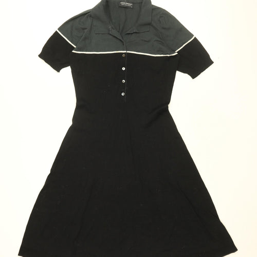 John Smedley Womens Black Cotton A-Line Size S Collared Button