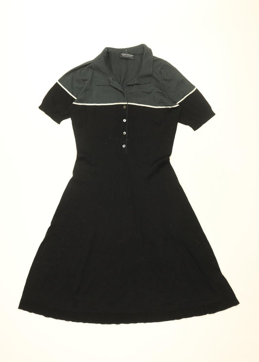 John Smedley Womens Black Cotton A-Line Size S Collared Button