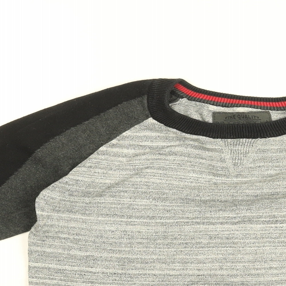 RJR.John Rocha Boys Grey Round Neck Cotton Pullover Jumper Size 8-9 Years Pullover