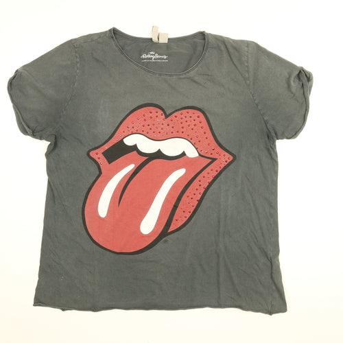 Rolling Stones Womens Grey Cotton Basic T-Shirt Size L Round Neck - Rolling Stones Logo